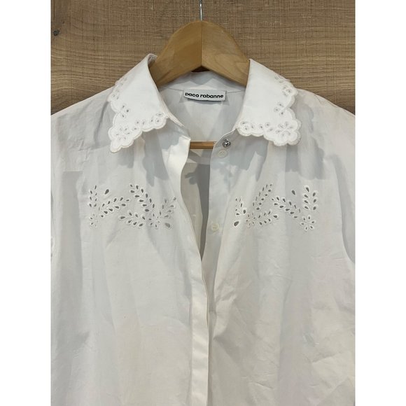 PACO RABANNE EMBROIDERED EYELET COTTON BUTTON-UP SHIRT size 38 - Picture 5 of 11